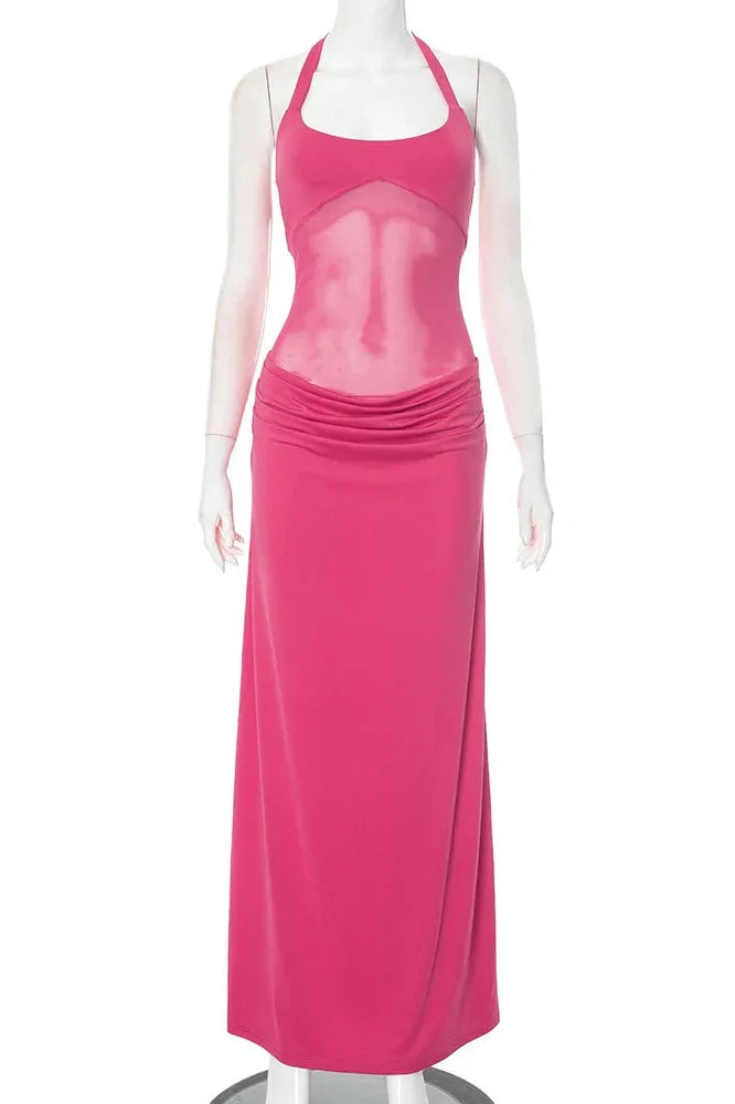Backless Patchwork Sleeveless High Waist Slim Maxi Dress