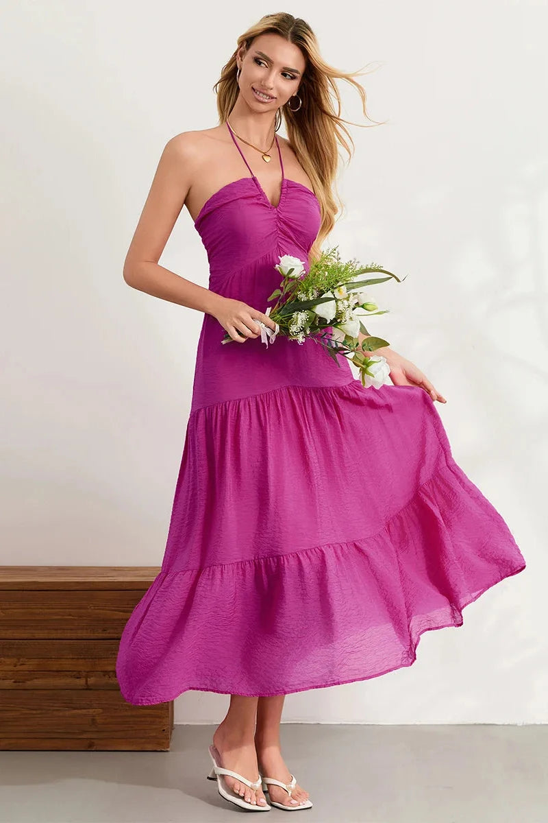 Tie-Up Sleeveless Backless A-Line Maxi Dress