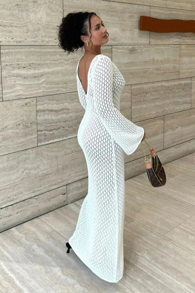 See-Through V-Neck Backless Maxi Dress