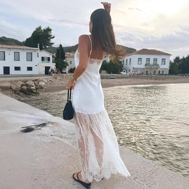 Lace Spaghetti Strap Loose Maxi Dress