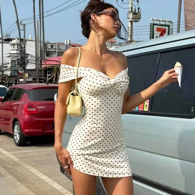 Polka Dot Off-Shoulder Backless Mini Dress
