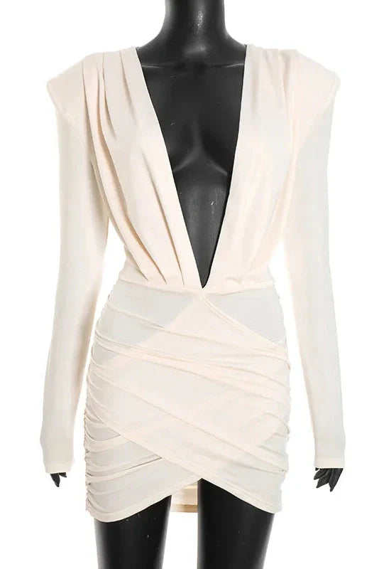 Elegant Deep V-Neck Slim Mini Dress