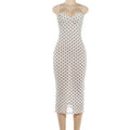 Polka Dot Print V-Neck Patchwork Backless Midi Dress