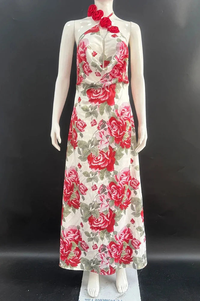 Printed Off-Shoulder Strapless Sleeveless Backless Maxi Dress