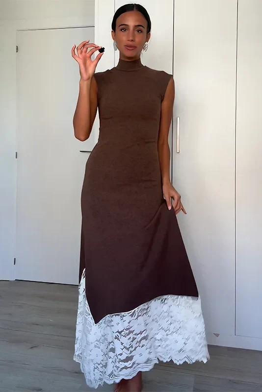 Elegant Lace Sleeveless Slim Maxi Dress