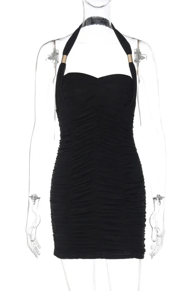 Backless Square Collar Sleeveless High Waist Mini Dress
