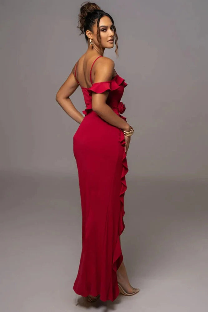 Elegant Spaghetti Strap Flower Sleeveless Maxi Dress