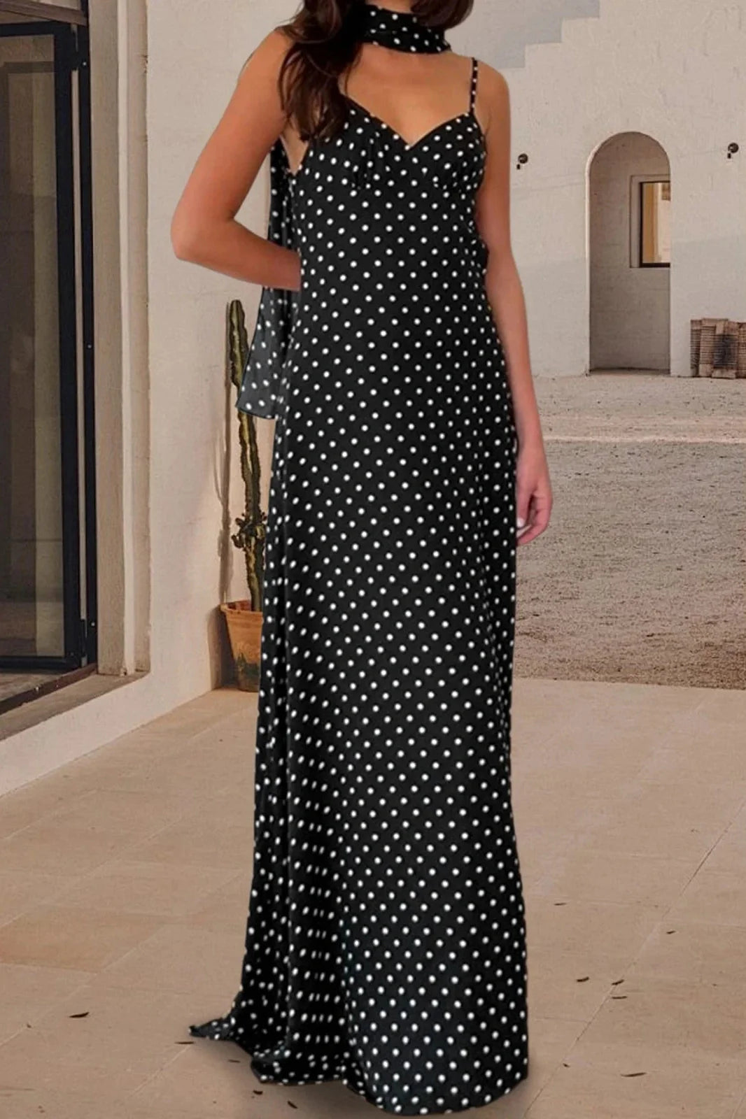 Spaghetti Strap Slim Fit Deep V Neck Maxi Dress