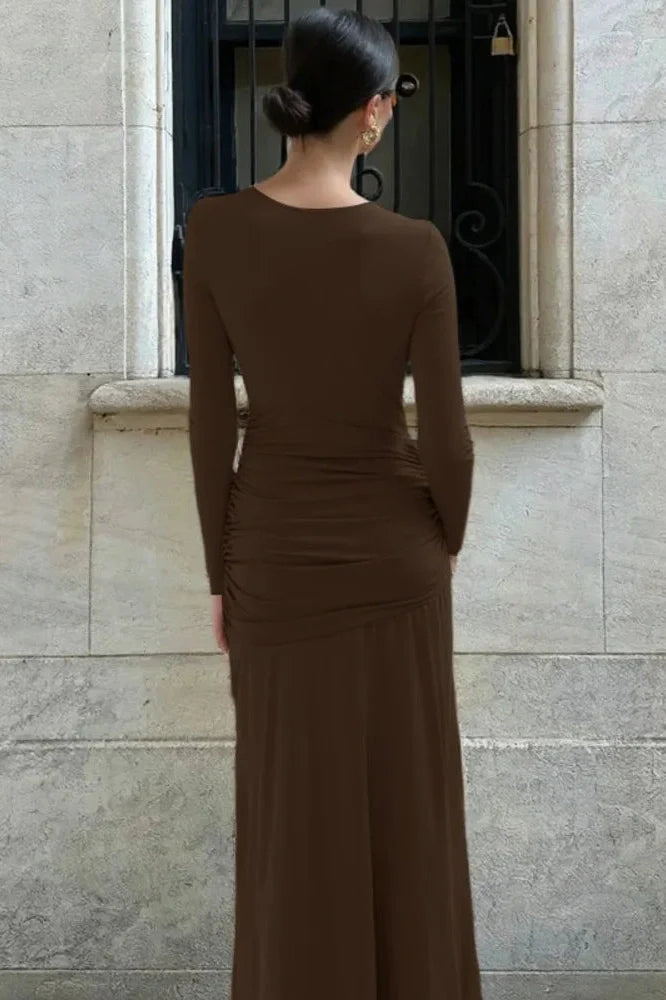 Long Sleeve O Neck High Waist Bodycon Maxi Dress