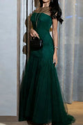Elegant High Waist Slim Pleated Maxi Dress