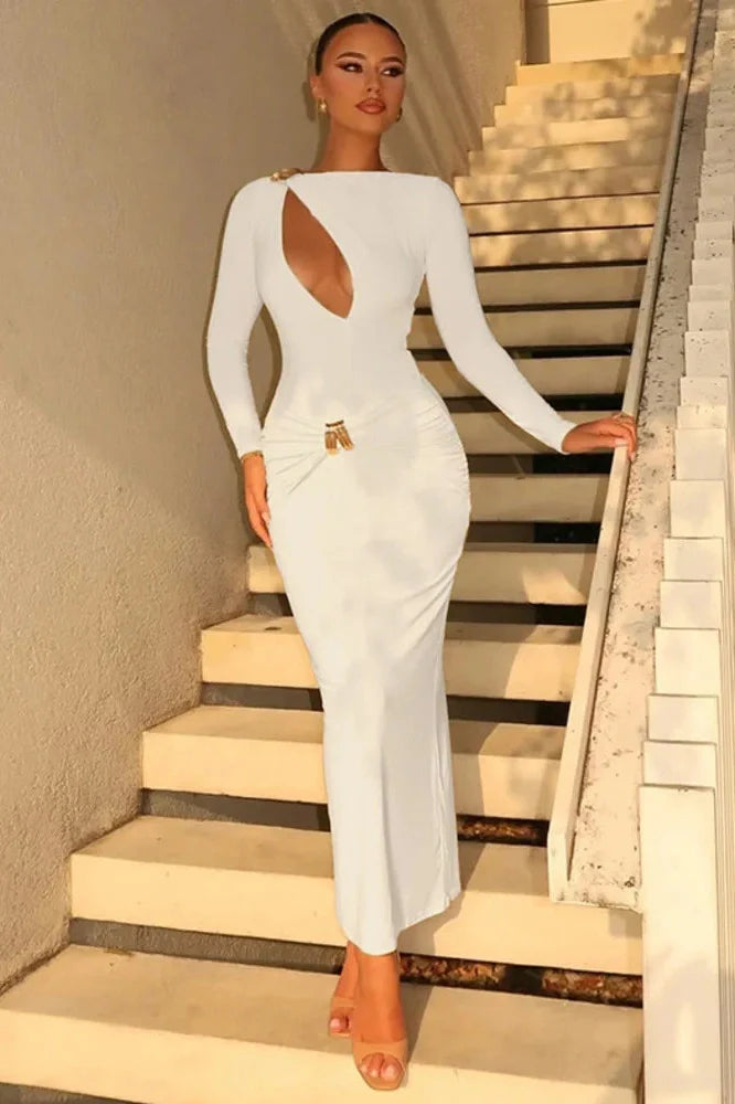 Hollow Out Long Sleeve Bodycon Maxi Dress