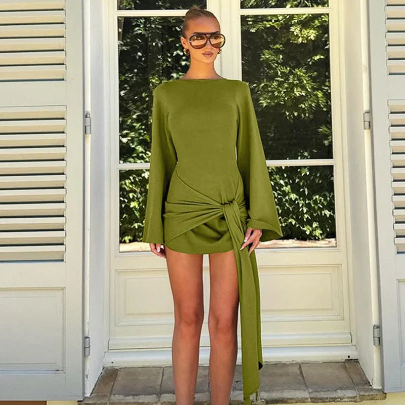Long Sleeve Patchwork Round Neck High Waist Mini Dress