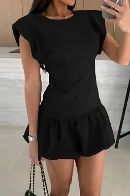 Hollow Out High Waist O-Neck Sleeveless Mini Dress