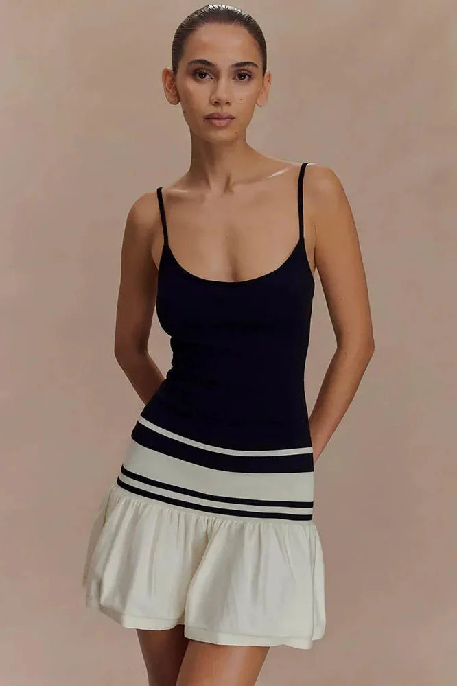 Patchwork Spaghetti Strap Sleeveless Backless Mini Dress