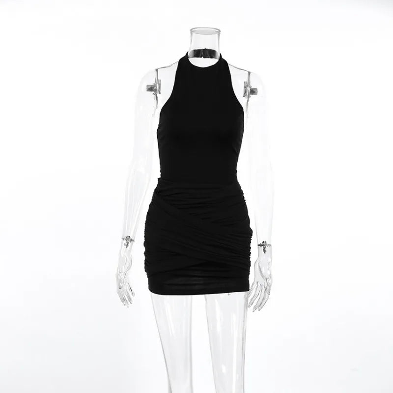 Elegant Halter Neck Patchwork Backless Mini Dress