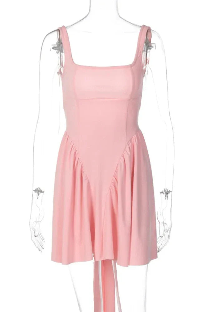 Elegant Square Collar Sleeveless Backless Mini Dress