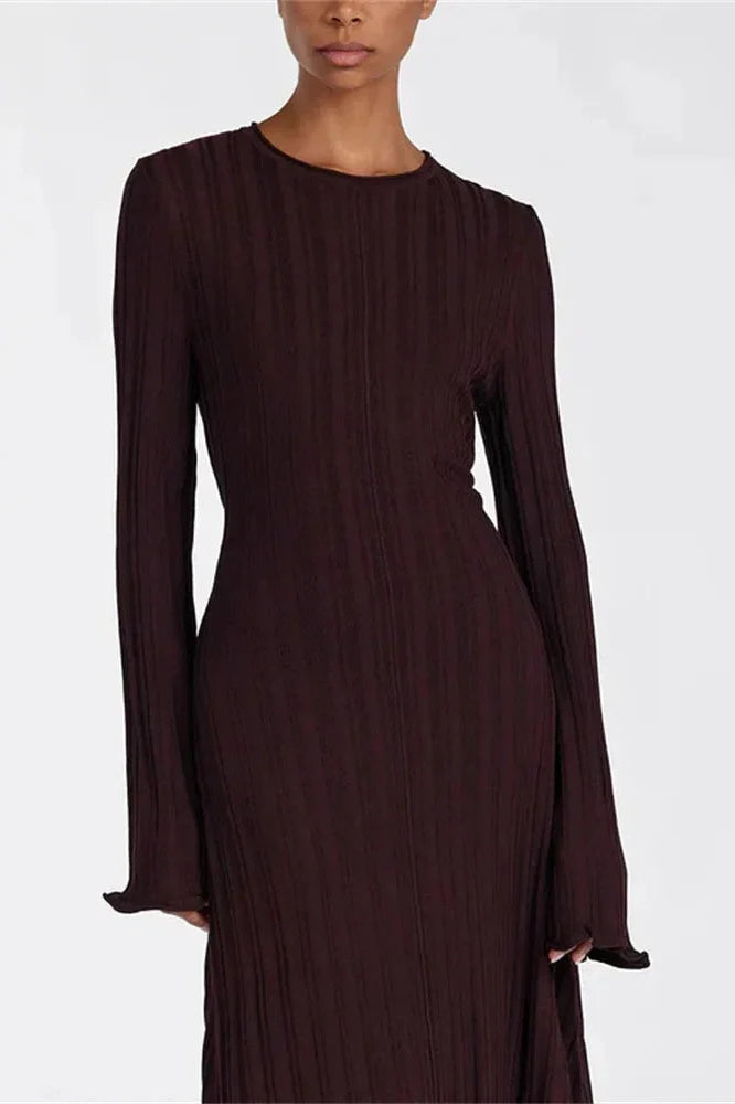 Lace-Up High Waist Long Sleeve Maxi Dress