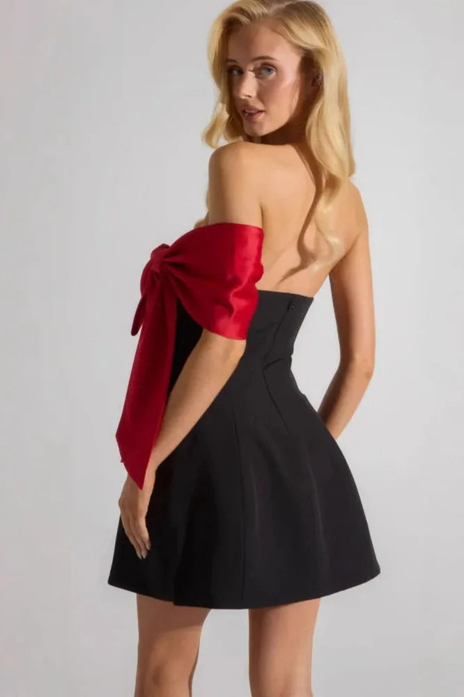 Off-Shoulder Bow Sleeve Strapless Backless Mini Dress