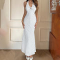 V-Neck Lace Up Backless Sleeveless High Waist Maxi Dress