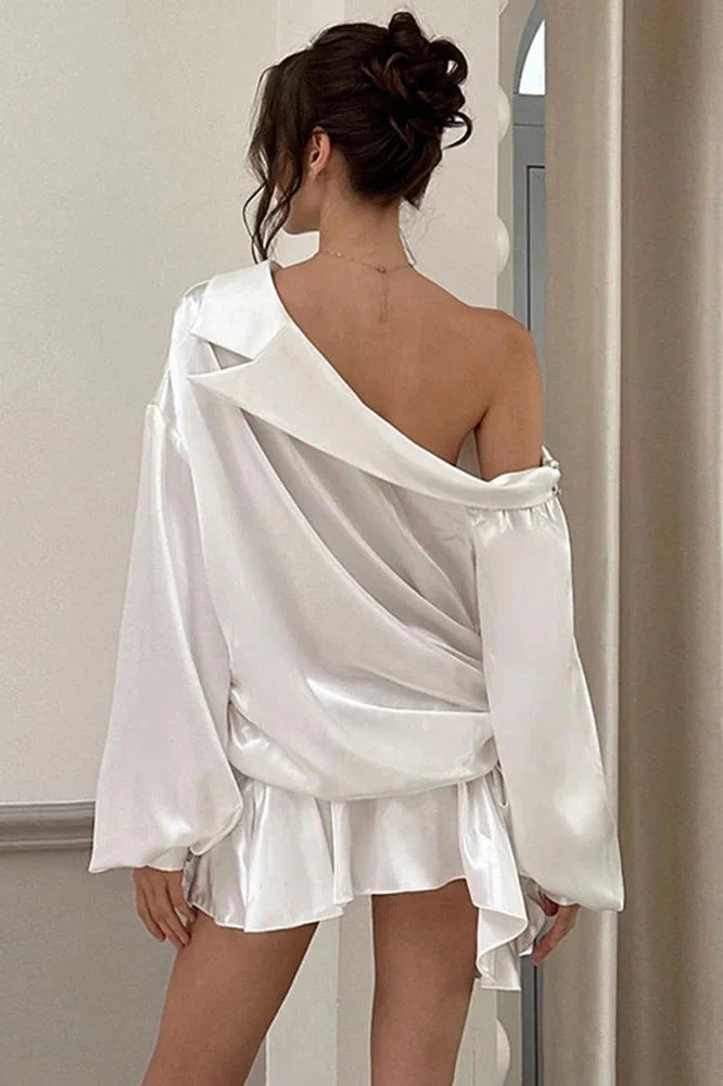 Elegant Backless Long Sleeve High Waist Irregular Mini Dress