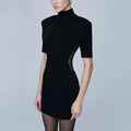 Patchwork Backless See Through High Waist Mini Dress