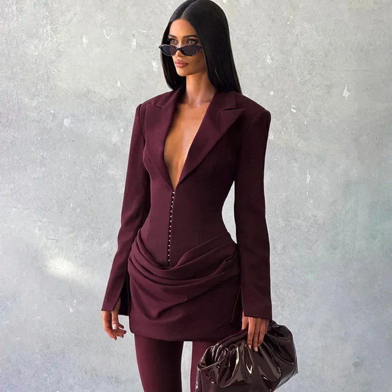 Deep V-Neck High Waist Patchwork Mini Dress