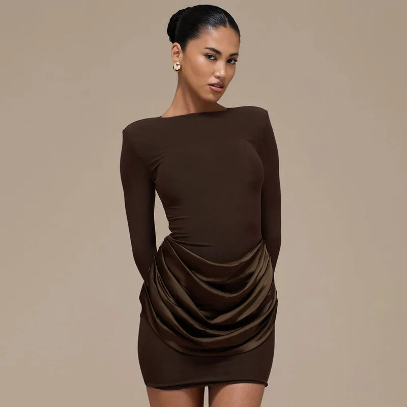 Elegant O Neck Long Sleeve Slim Mini Dress