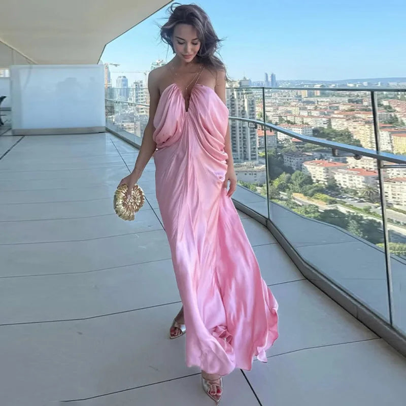 Spaghetti Strap V Neck  Loose Irregular Maxi Dress