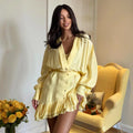 Deep V Neck Loose Lantern Sleeve Irregular Mini Dress