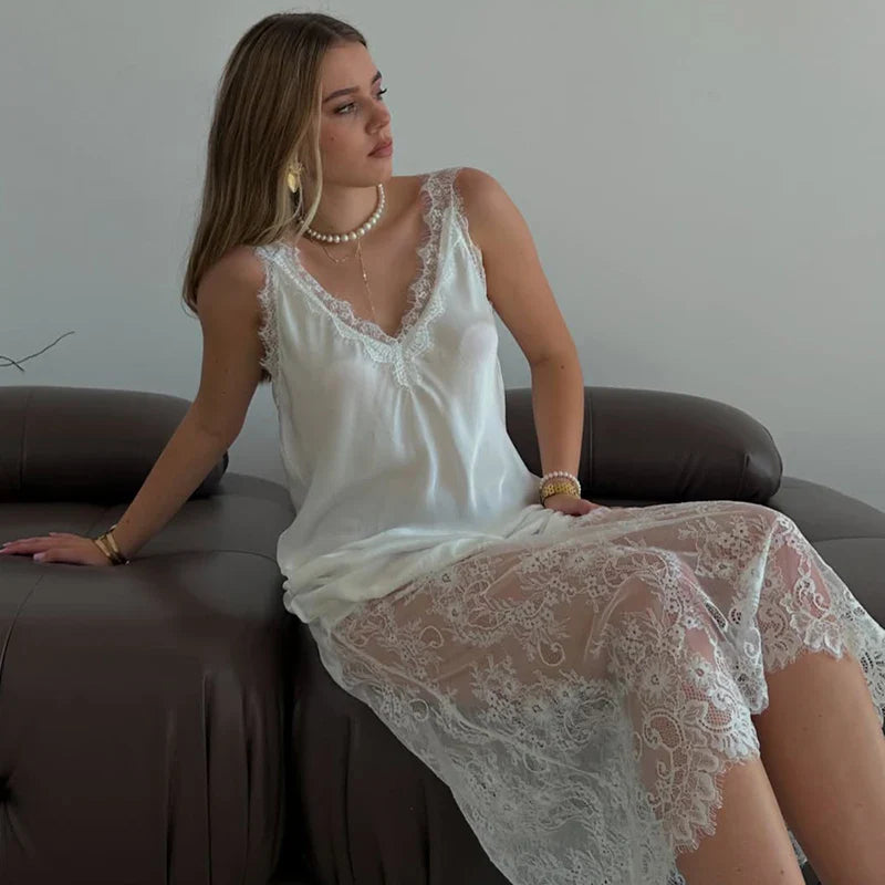 Spaghetti Strap Lace Backless Slim Maxi Dress