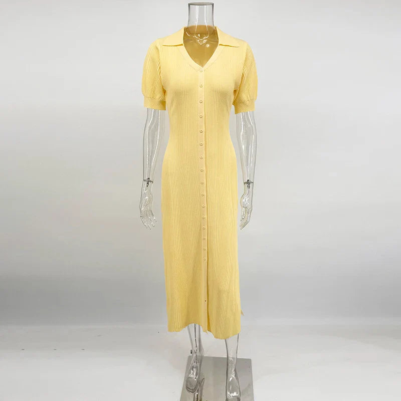 Puff Sleeve Knitted Maxi Dress
