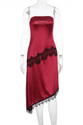 Lace Patchwork Slim High Waist Backless Midi Dress