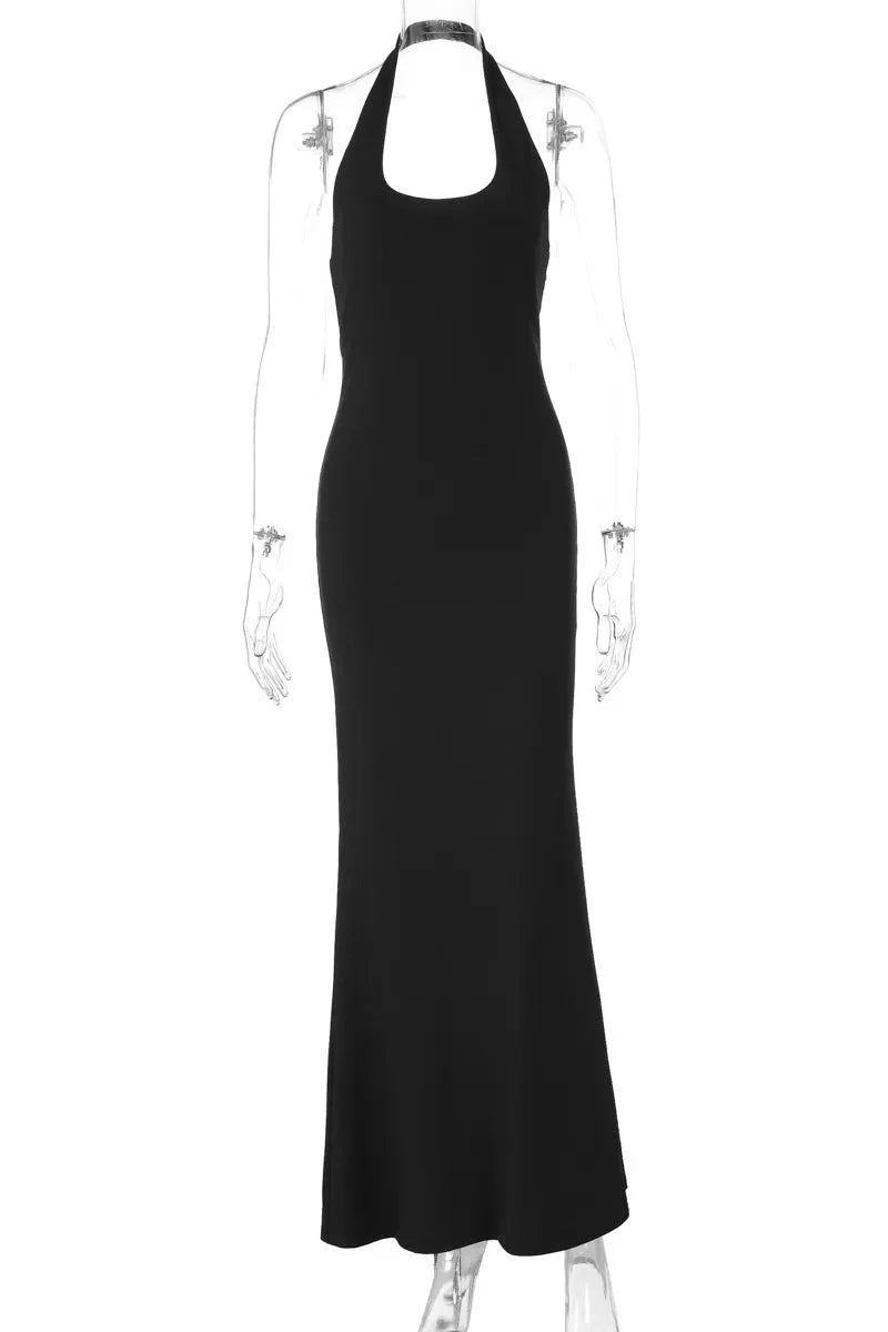 Backless U Neck Sleeveless High Waist Maxi Dress