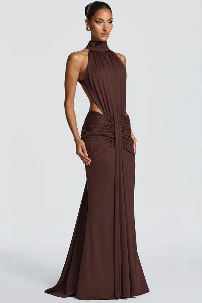 Turtleneck Backless Off-Shoulder Sleeveless Bodycon Maxi Dress