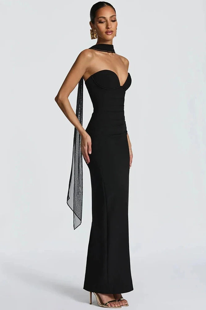 Off-Shoulder Backless Zipper Sleeveless Bodycon Maxi Dress