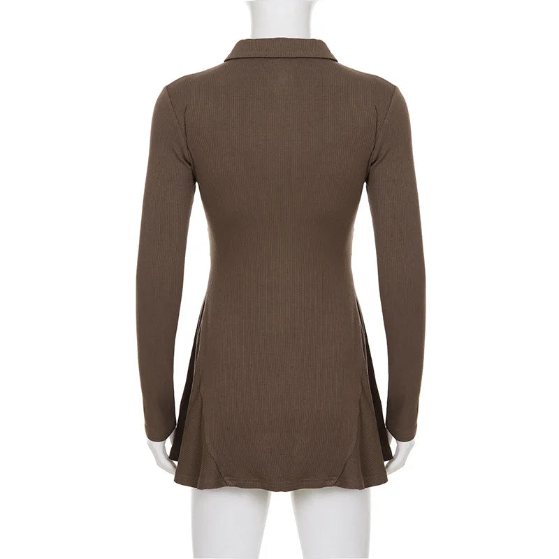 Low Waist Long-Sleeved A-Line Mini Dress