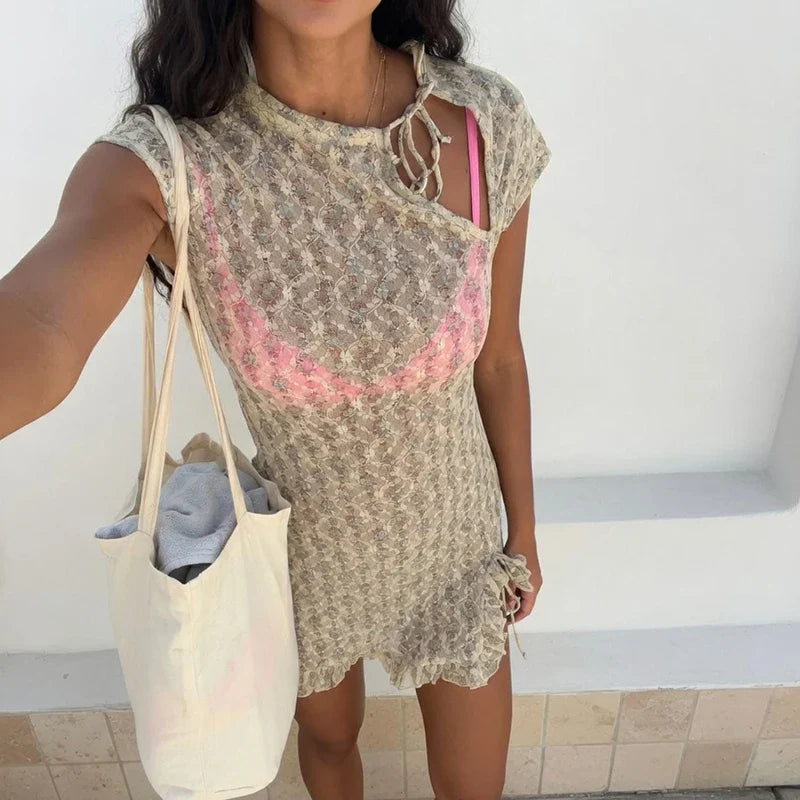 Hollow Out Sleeveless Slim Mini Dress