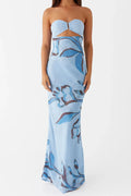 Floral Print Backless Strapless Maxi Dress
