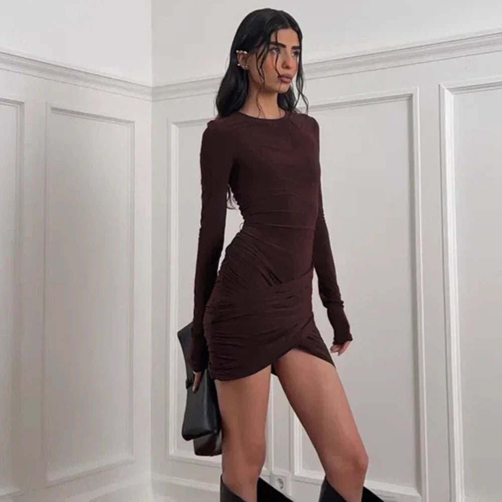 Elegant Patchwork Long Sleeve Mini Dress