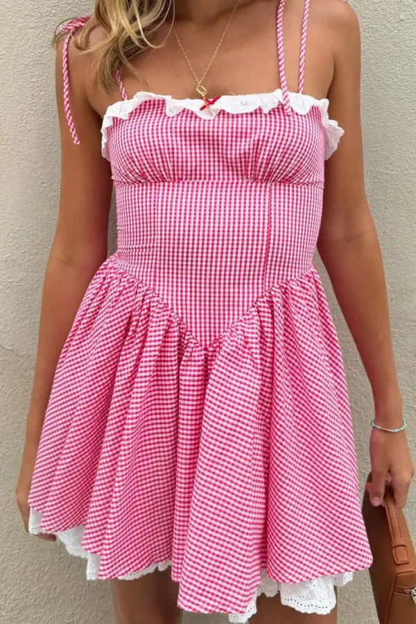 Elegant Plaid Lace A-Line Mini Dress