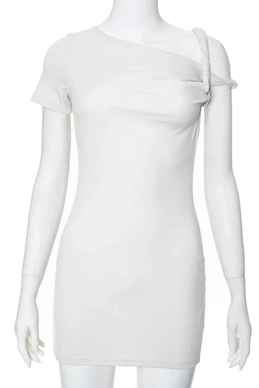 One Shoulder Slim High Waist Sleeveless Bodycon Mini Dress