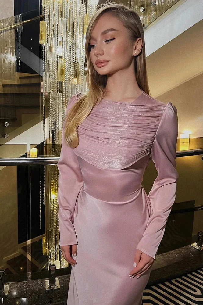 O-Neck Long Sleeve High Waist Maxi Dress