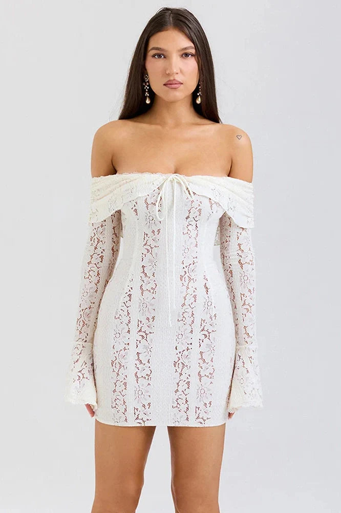 Off-shoulder Strapless Long Sleeve Lace Backless Mini Dress