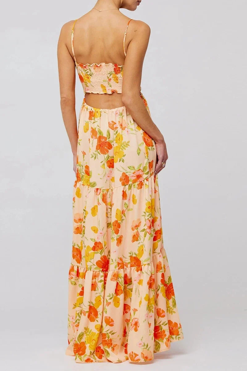 Sleeveless Spaghetti Strap Floral Print Maxi Dress