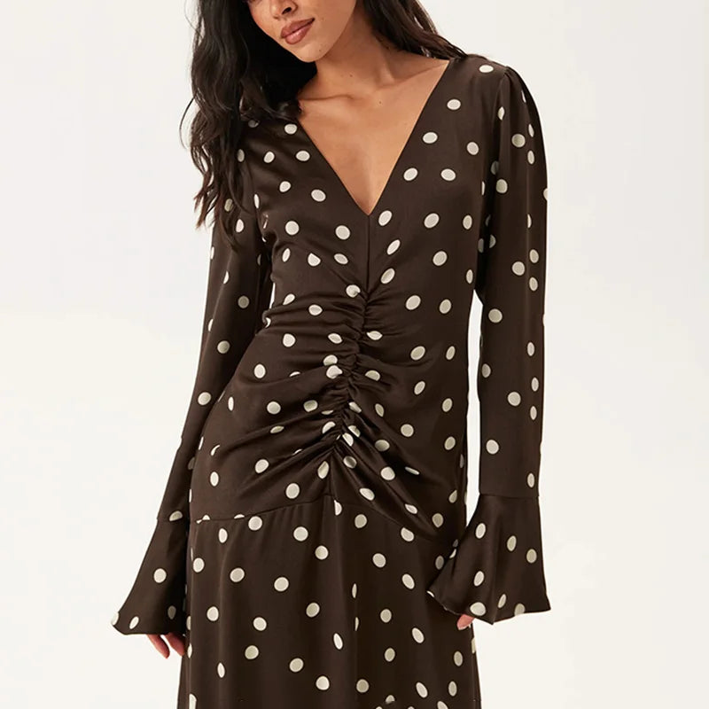 Elegant V-Neck Polka Dot Patchwork Maxi Dress