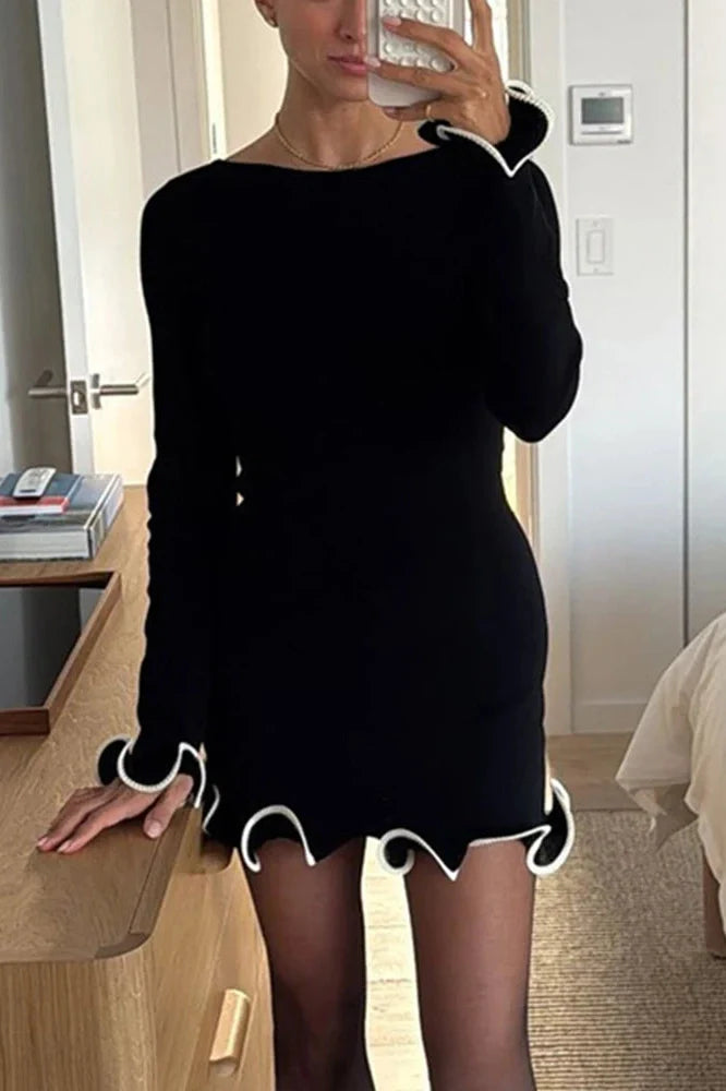 Elegant Knitted Slim Long Sleeve Mini Dress
