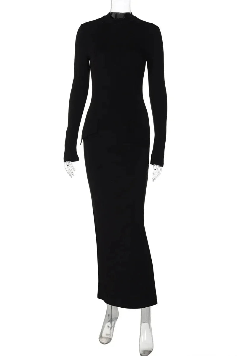 Elegant Turtleneck Long Sleeve Maxi Dress