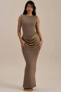 Sleeveless High Waist Patchwork O Neck Bodycon Maxi Dress