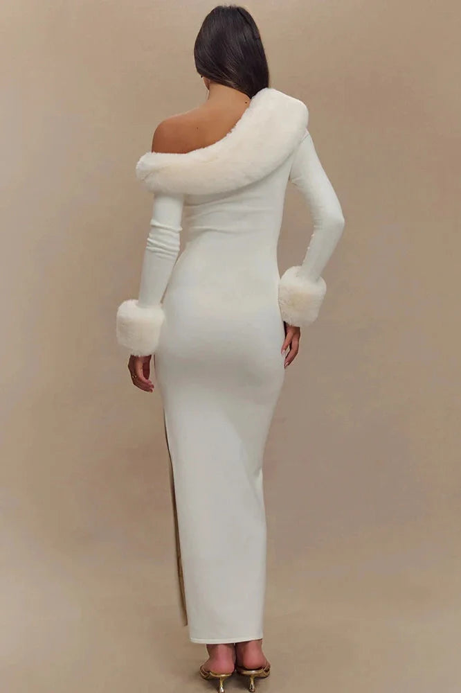 Backless Long Sleeve One Shoulder High Split Maxi Dress