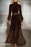 Long Sleeve Pleated High Waist Printed Maxi Dress